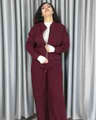 %100 pamuk 3 iplik şardonlu bomber ceketli takım S - bordo
