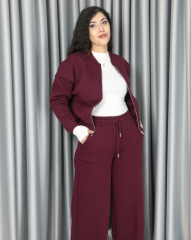 %100 pamuk 3 iplik şardonlu bomber ceketli takım XL - bordo