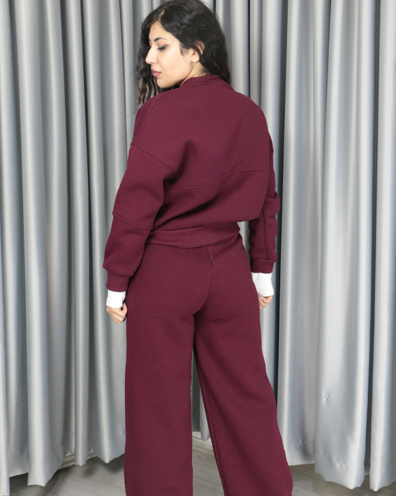 %100 pamuk 3 iplik şardonlu bomber ceketli takım 2XL - bordo