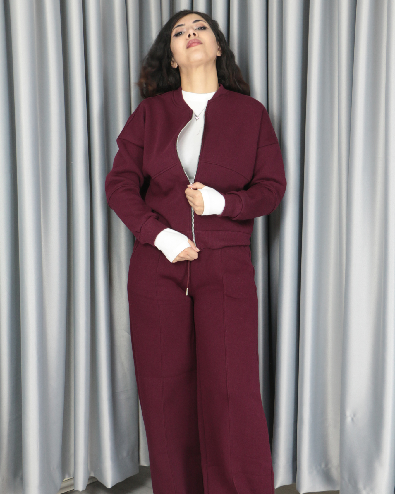 %100 pamuk 3 iplik şardonlu bomber ceketli takım 2XL - bordo