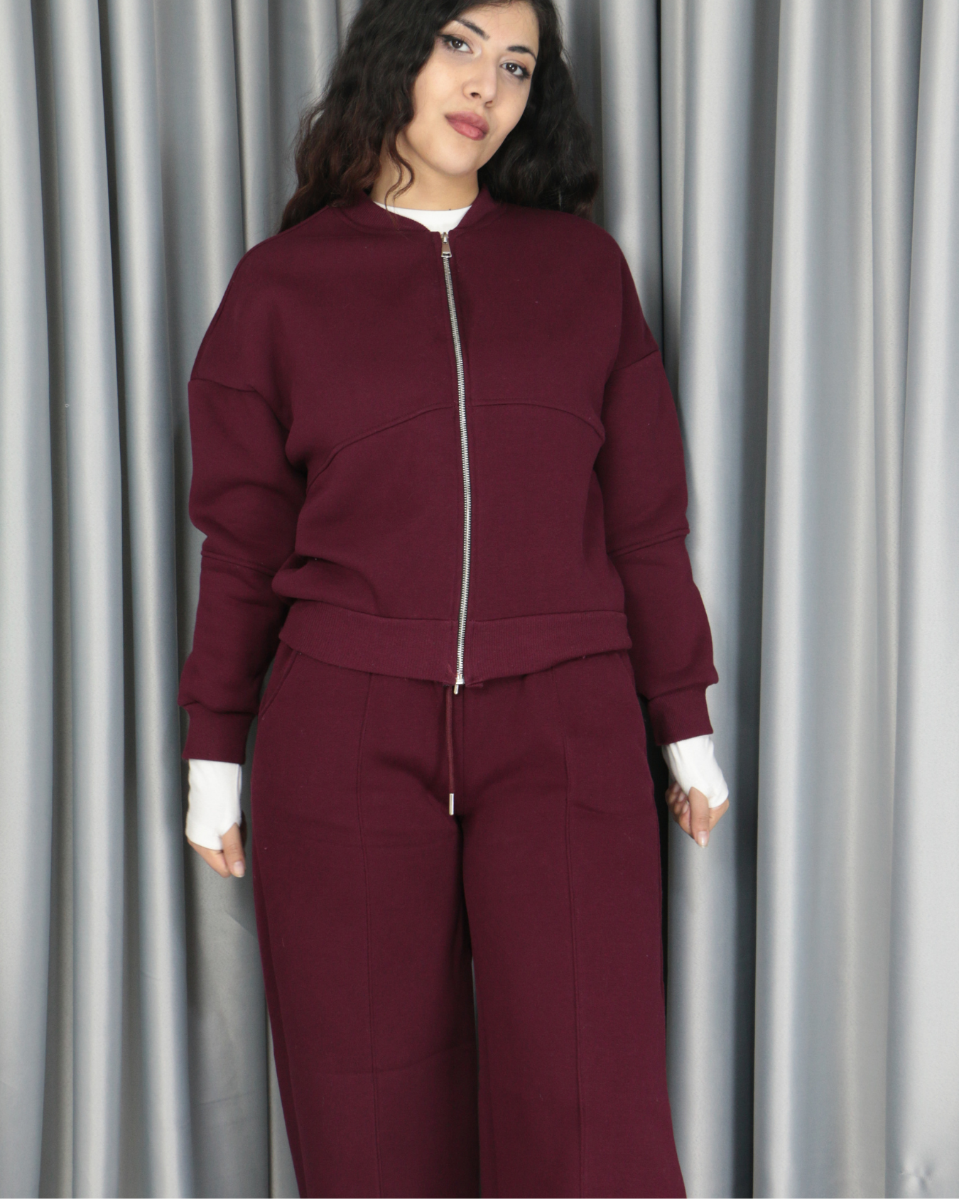 %100 pamuk 3 iplik şardonlu bomber ceketli takım 2XL - bordo