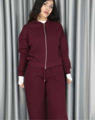 %100 pamuk 3 iplik şardonlu bomber ceketli takım 2XL - bordo
