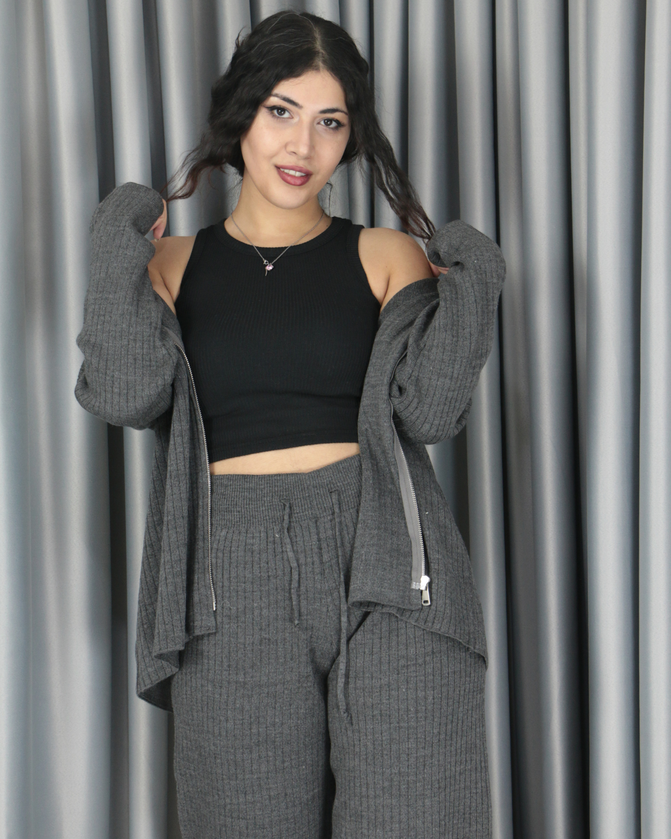 Yumuşak dokulu oversize standart triko takım Standart - antrasit