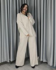 Yumuşak dokulu oversize standart triko takım Standart - krem