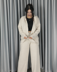 Yumuşak dokulu oversize standart triko takım Standart - krem