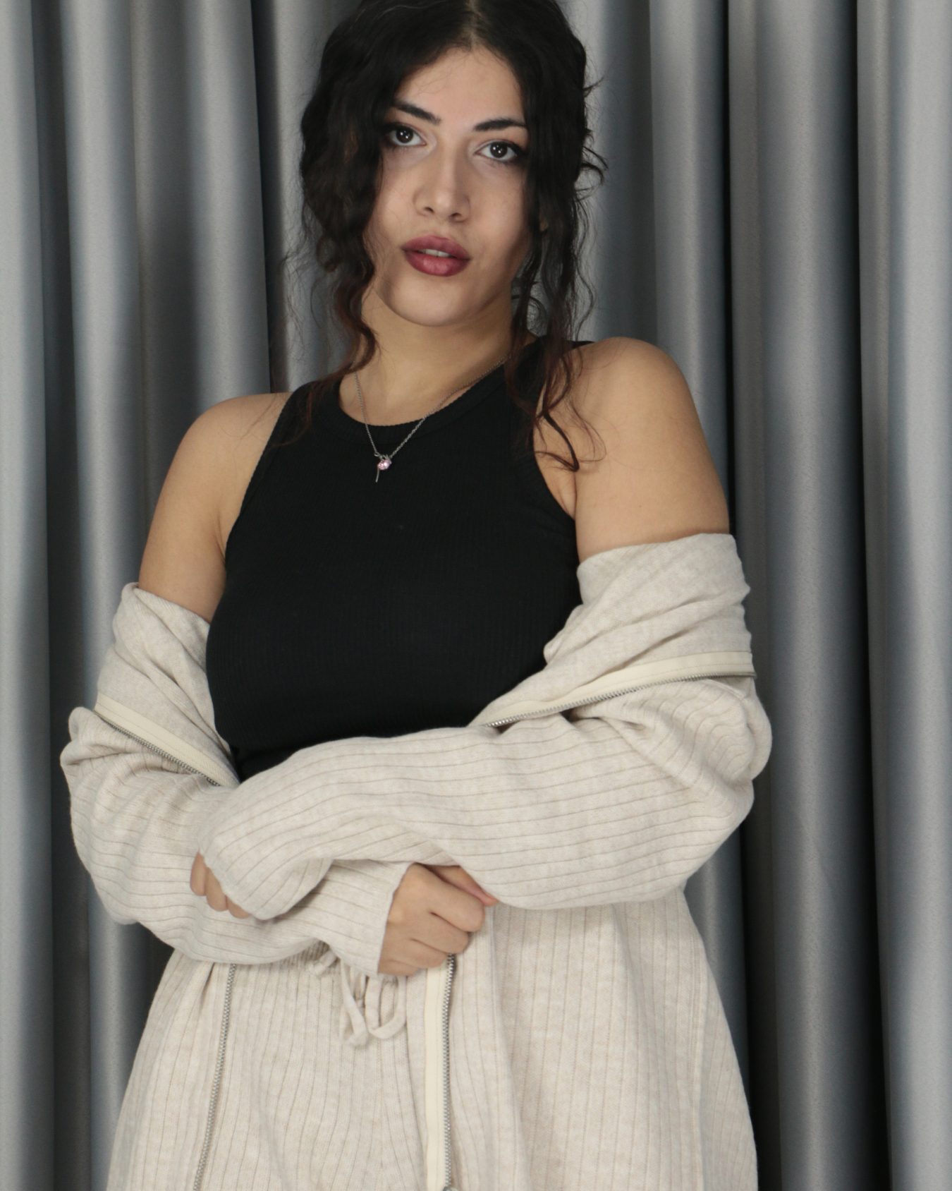 Yumuşak dokulu oversize standart triko takım Standart - krem