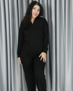 Modal dökümlü yumuşak dokulu polo yaka takım M - siyah