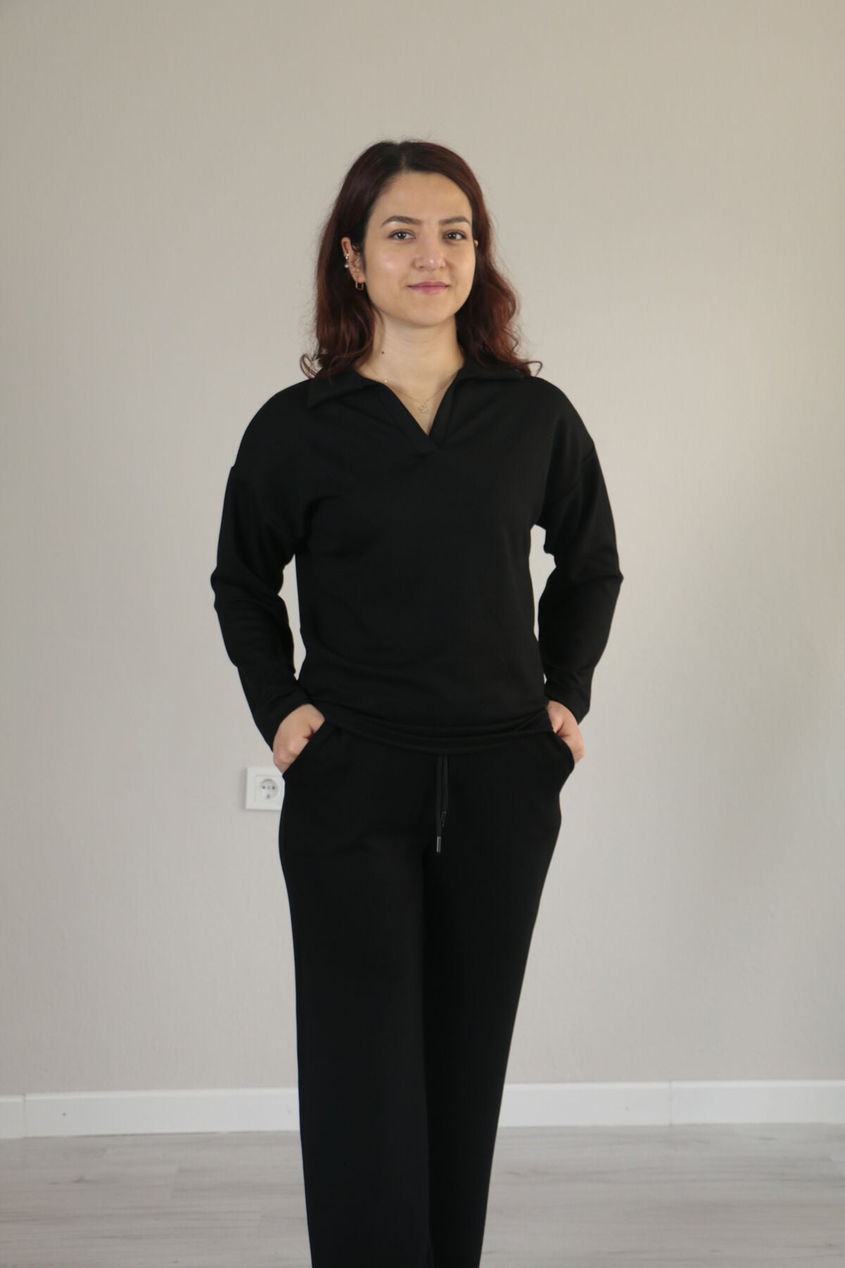 Modal dökümlü yumuşak dokulu polo yaka takım XL - siyah