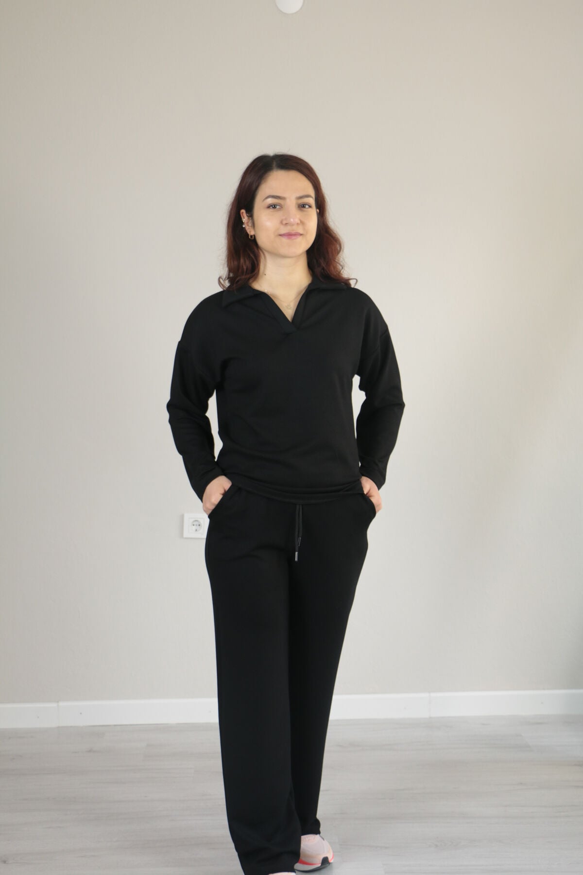 Modal dökümlü yumuşak dokulu polo yaka takım XL - siyah