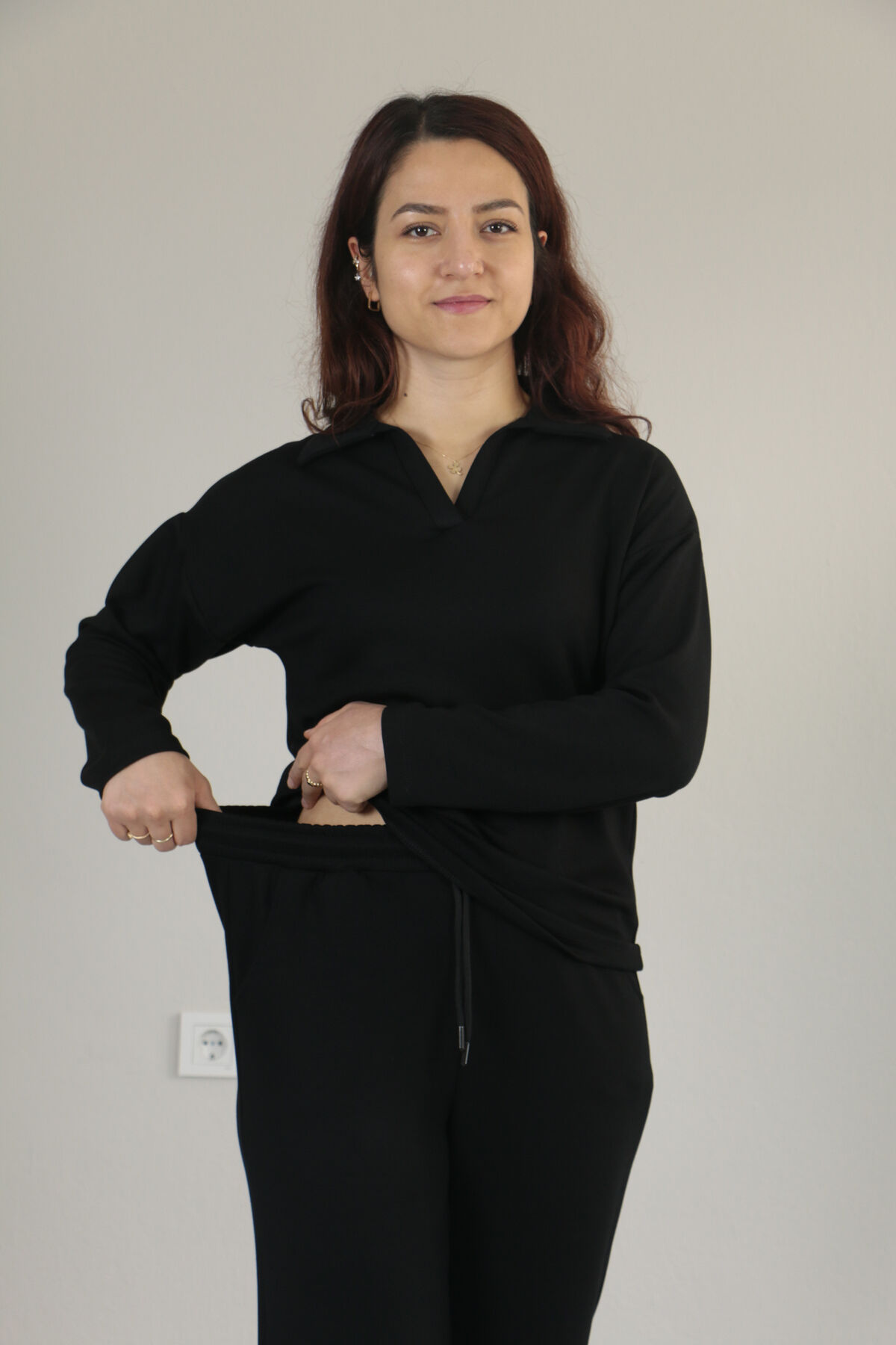 Modal dökümlü yumuşak dokulu polo yaka takım XL - siyah