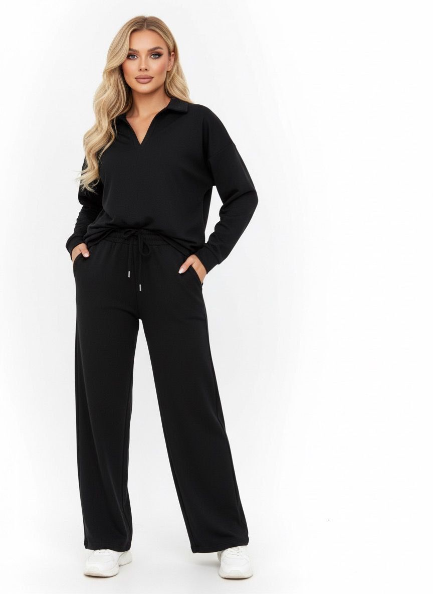 Modal dökümlü yumuşak dokulu polo yaka takım XL - siyah