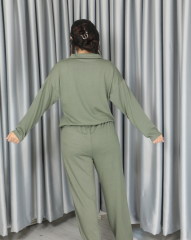 Modal dökümlü yumuşak dokulu polo yaka takım S - haki