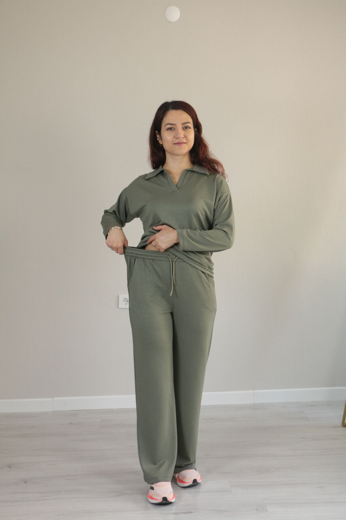 Modal dökümlü yumuşak dokulu polo yaka takım M - haki