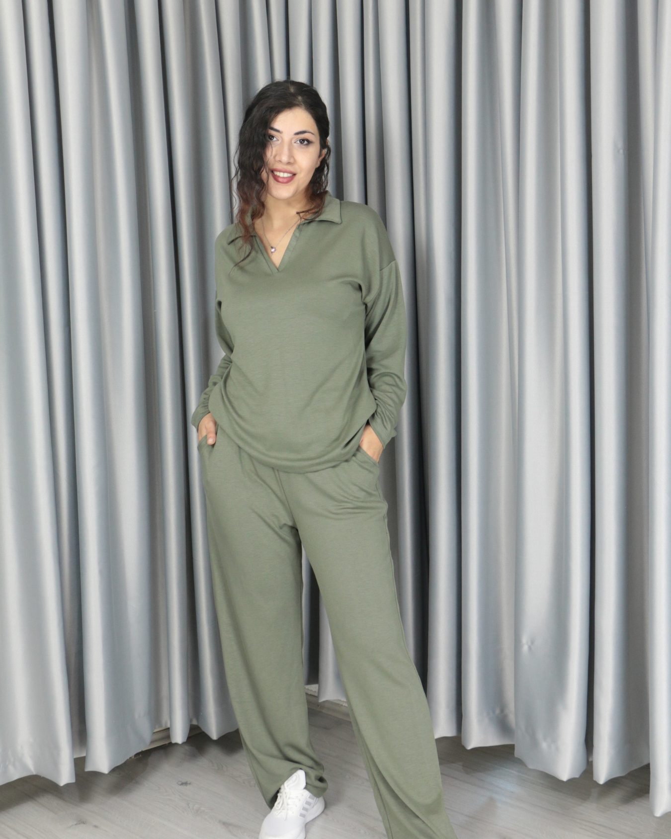 Modal dökümlü yumuşak dokulu polo yaka takım XL - haki