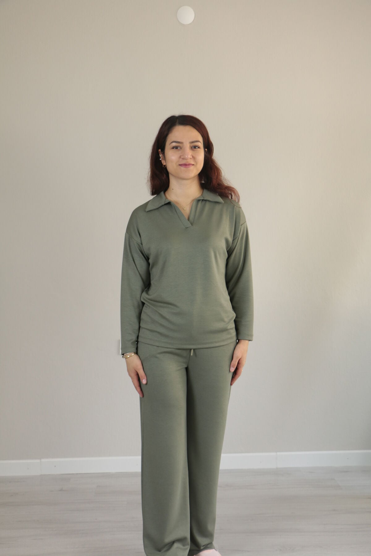 Modal dökümlü yumuşak dokulu polo yaka takım XL - haki