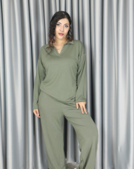 Modal dökümlü yumuşak dokulu polo yaka takım XL - haki