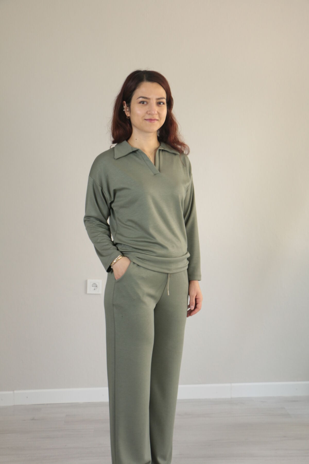 Modal dökümlü yumuşak dokulu polo yaka takım XL - haki