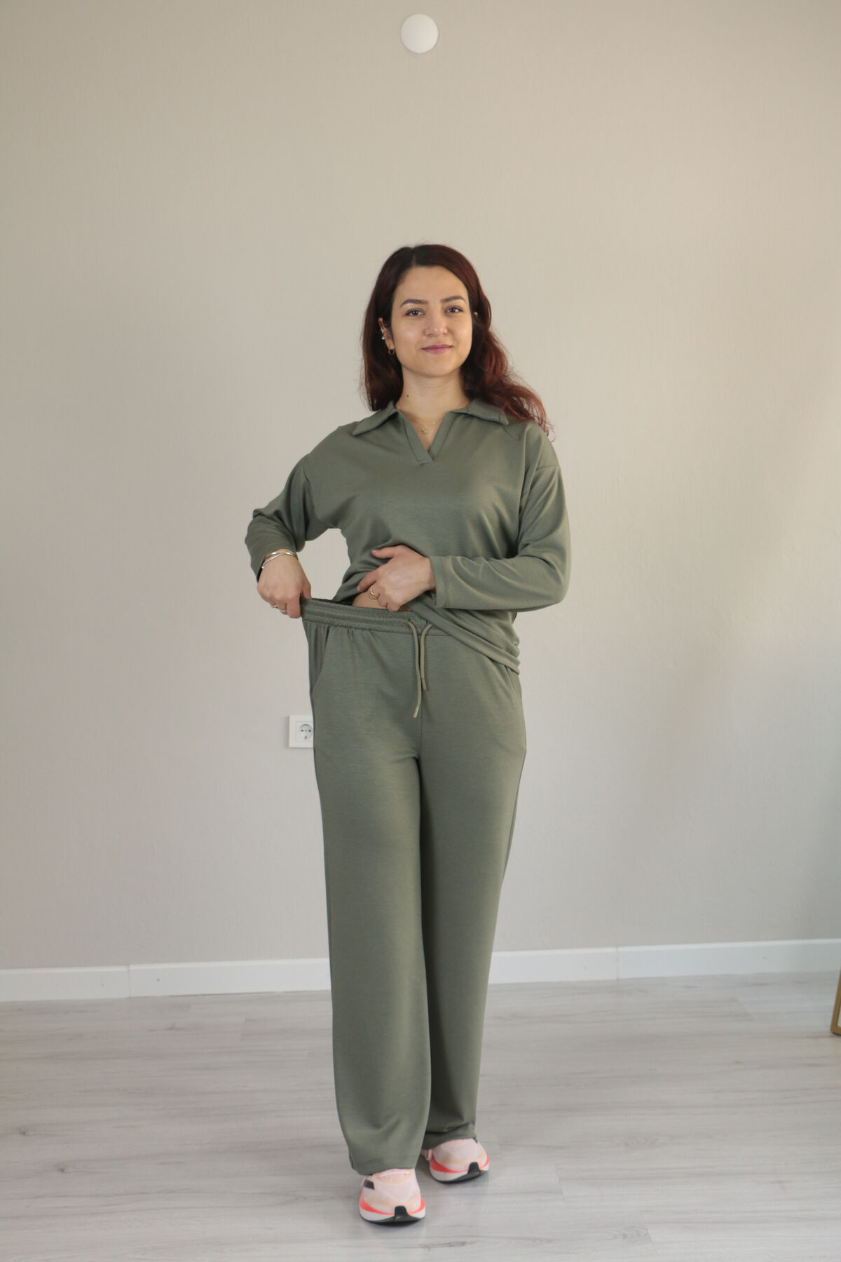 Modal dökümlü yumuşak dokulu polo yaka takım XL - haki