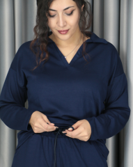 Modal dökümlü yumuşak dokulu polo yaka takım M - lacivert