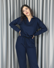 Modal dökümlü yumuşak dokulu polo yaka takım XL - lacivert