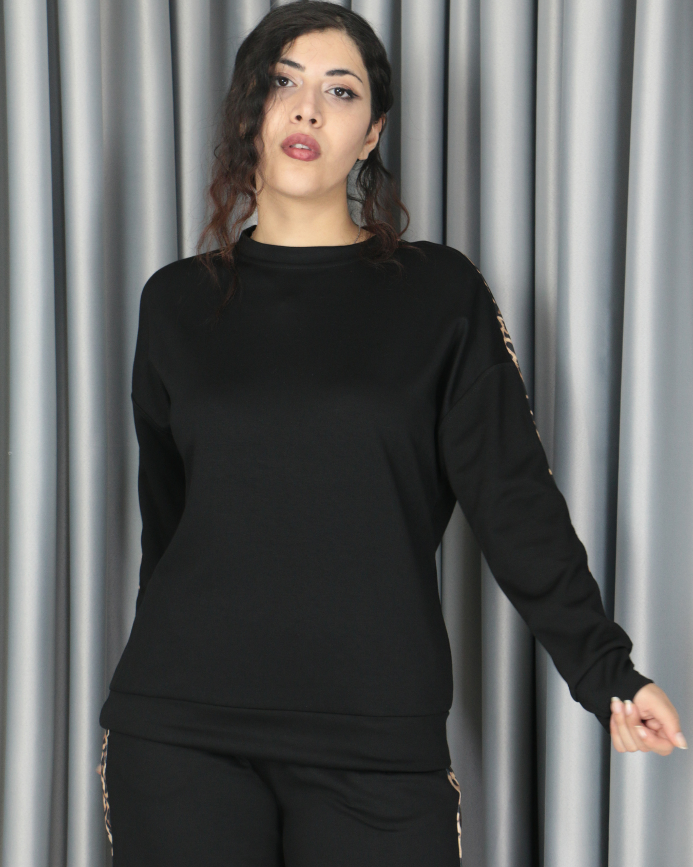 Modal yumuşak dokulu yanları leopar şeritli takım S - siyah