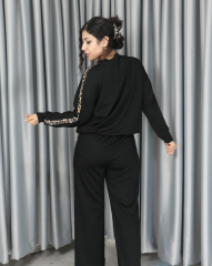 Modal yumuşak dokulu yanları leopar şeritli takım S - siyah