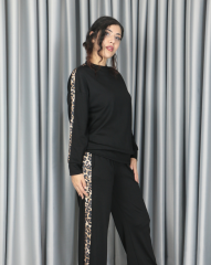 Modal yumuşak dokulu yanları leopar şeritli takım XL - siyah