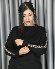 Modal yumuşak dokulu yanları leopar şeritli takım XL - siyah