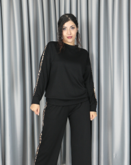 Modal yumuşak dokulu yanları leopar şeritli takım XL - siyah
