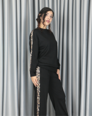 Modal yumuşak dokulu yanları leopar şeritli takım XL - siyah