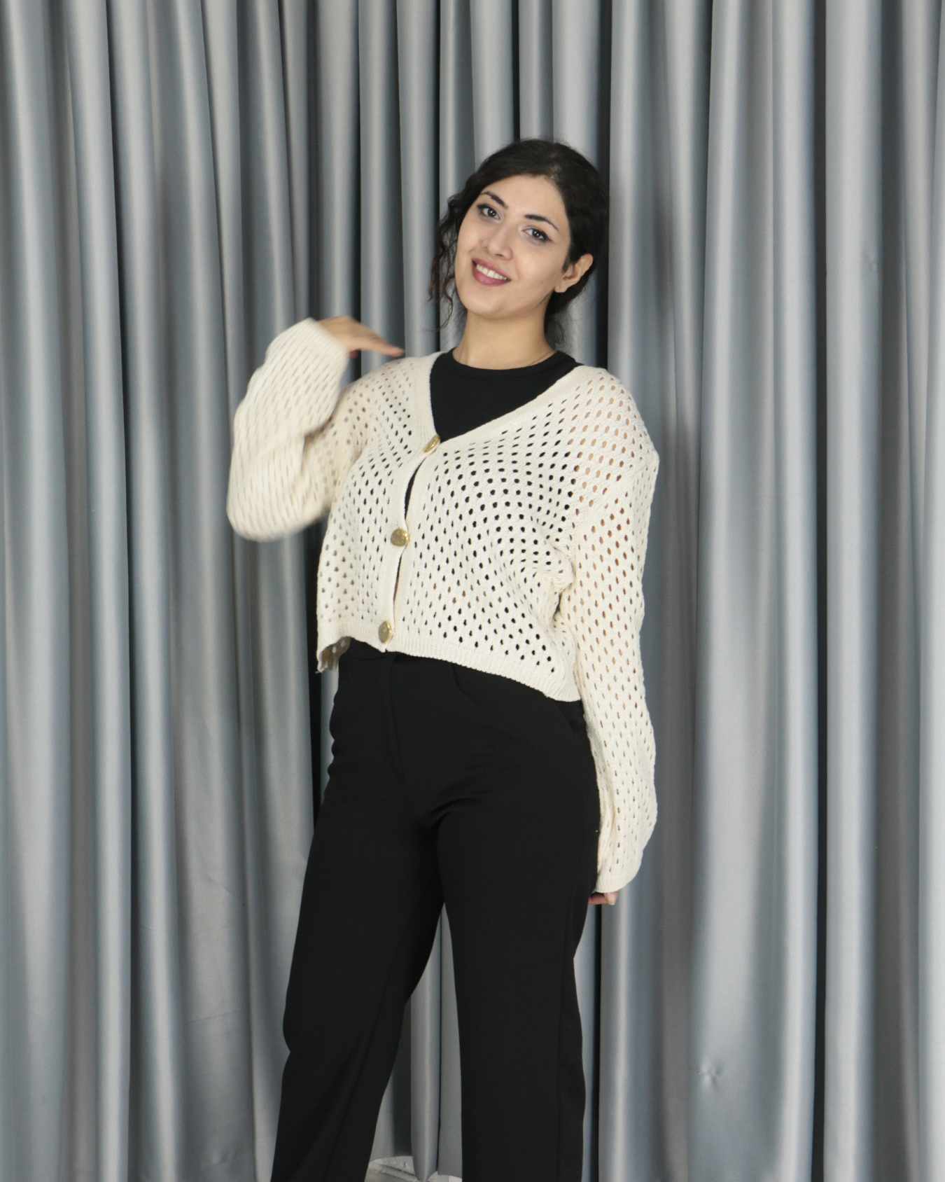 Triko ajurlu standart hırka Standart - Önden Düğmeli