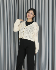 Triko ajurlu standart hırka Standart - Önden Düğmeli