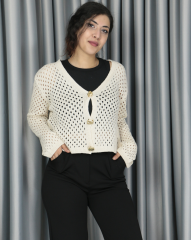 Triko ajurlu standart hırka Standart - Önden Düğmeli