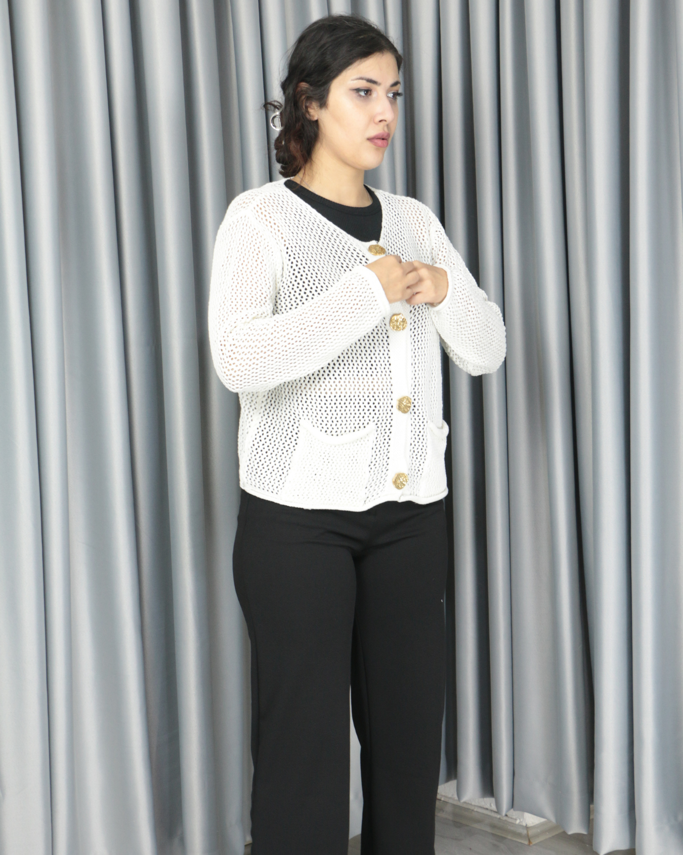 Triko ajurlu standart hırka Standart - Cepli Model