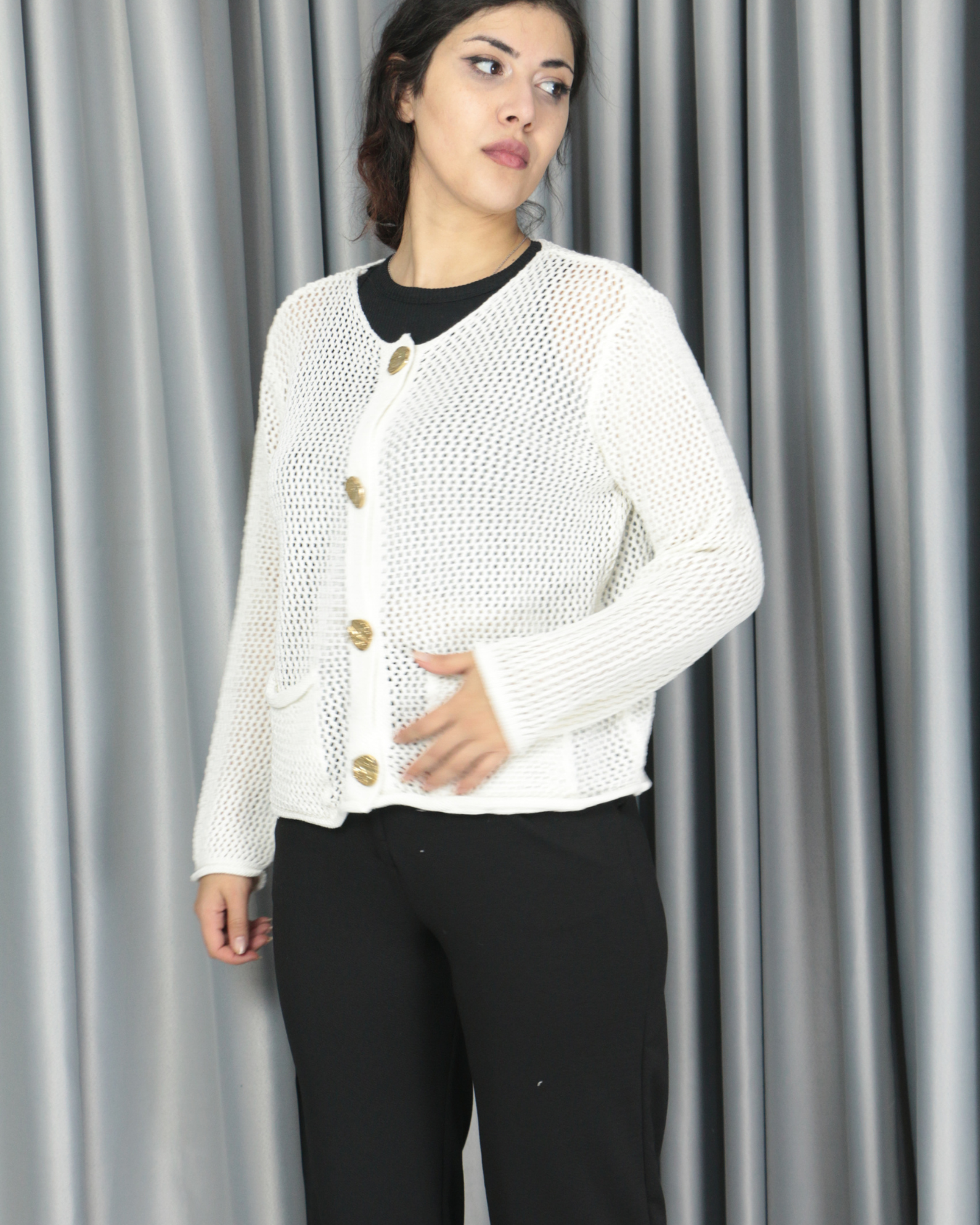 Triko ajurlu standart hırka Standart - Cepli Model