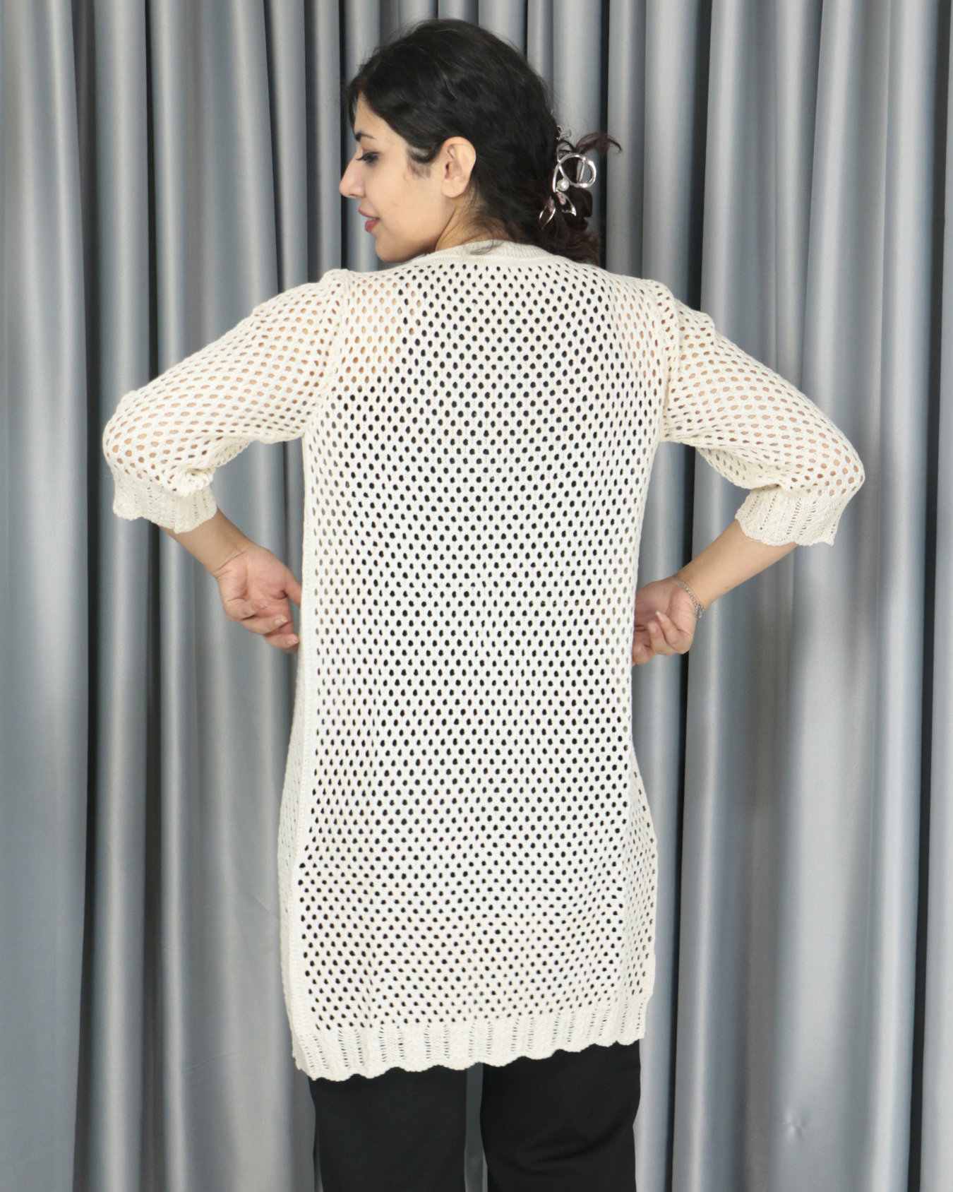 Triko ajurlu standart hırka Standart - Kapamasız uzun model