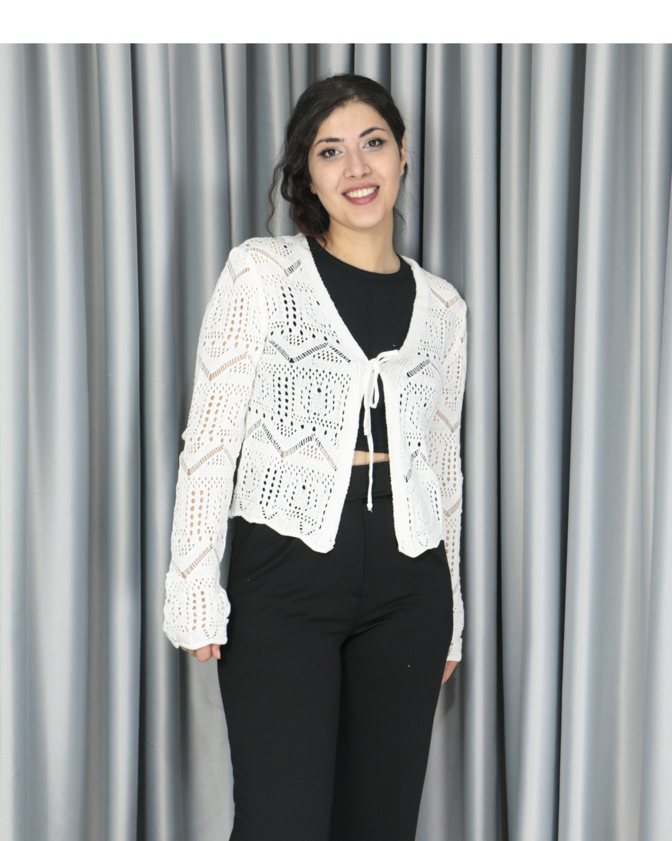 Triko ajurlu standart hırka Standart - Önden Bağlamalı Model