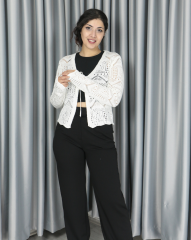 Triko ajurlu standart hırka Standart - Önden Bağlamalı Model