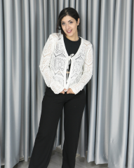 Triko ajurlu standart hırka Standart - Önden Bağlamalı Model