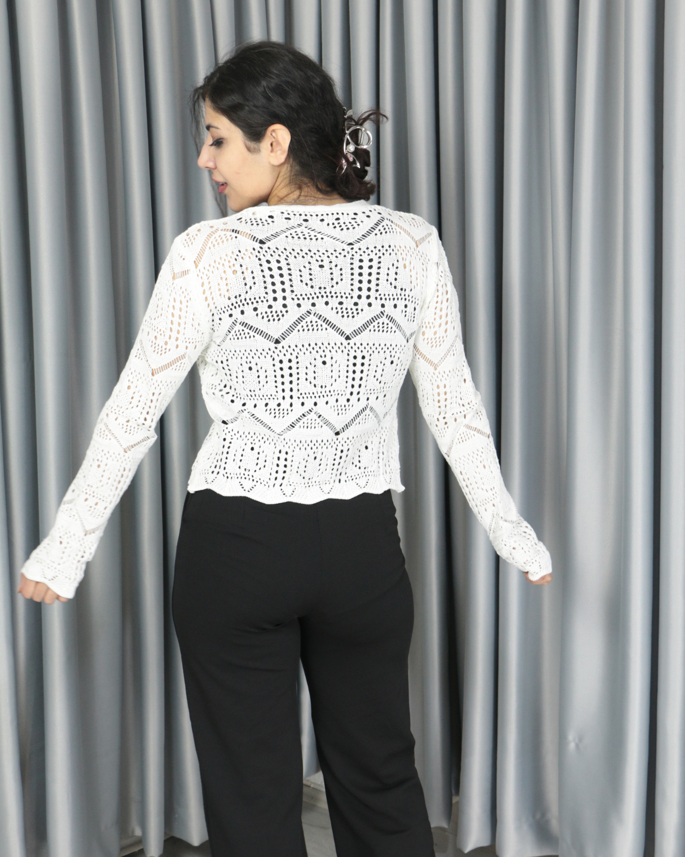 Triko ajurlu standart hırka Standart - Önden Bağlamalı Model