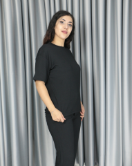 Bürümcük kumaş kısa kollu yazlık takım L - siyah
