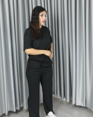 Bürümcük kumaş kısa kollu yazlık takım L - siyah