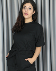 Bürümcük kumaş kısa kollu yazlık takım M - siyah