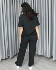 Bürümcük kumaş kısa kollu yazlık takım M - siyah