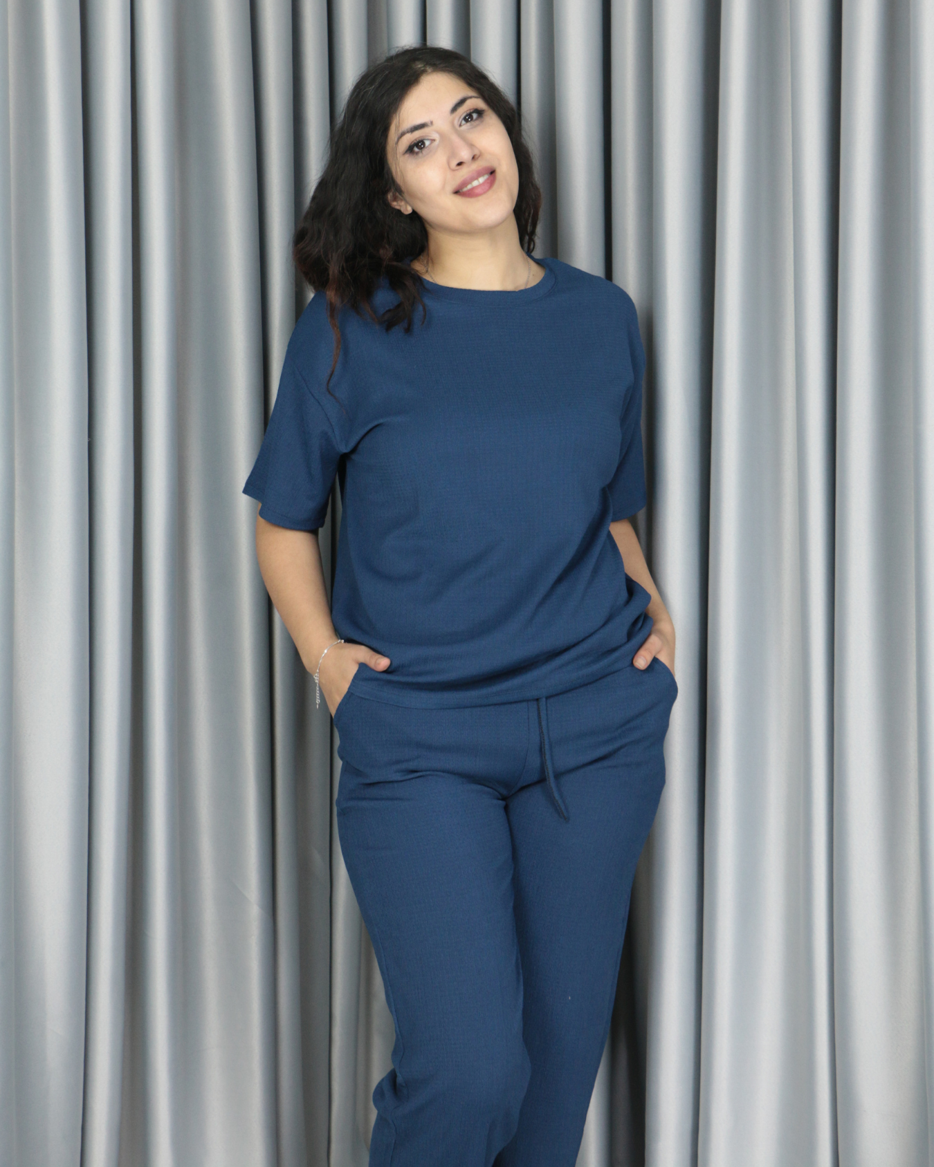 Bürümcük kumaş kısa kollu yazlık takım M - lacivert