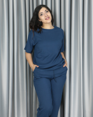 Bürümcük kumaş kısa kollu yazlık takım M - lacivert