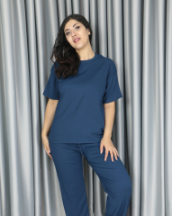 Bürümcük kumaş kısa kollu yazlık takım M - lacivert