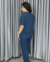 Bürümcük kumaş kısa kollu yazlık takım M - lacivert
