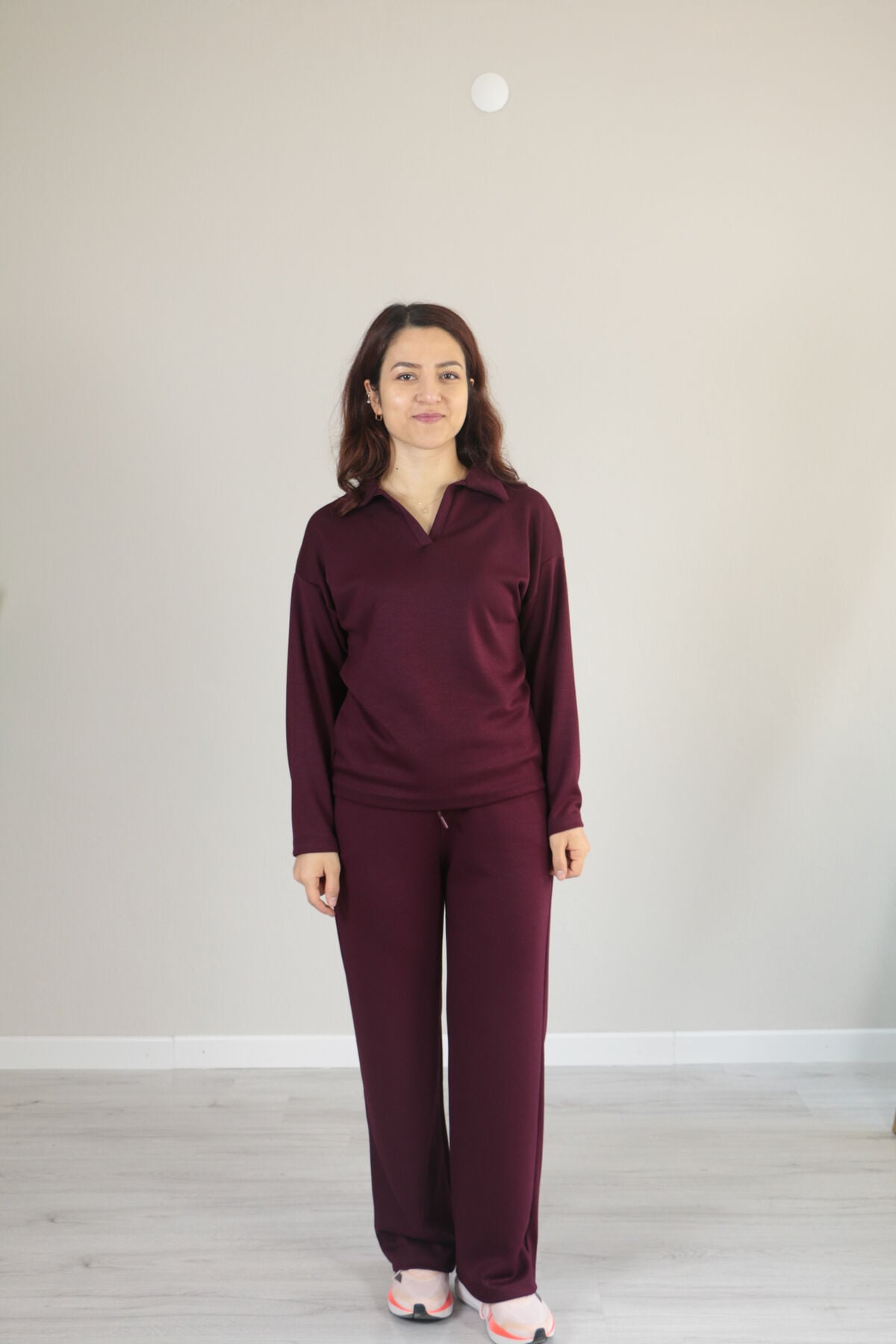 Modal dökümlü yumuşak dokulu polo yaka takım XL - bordo