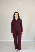 Modal dökümlü yumuşak dokulu polo yaka takım XL - bordo